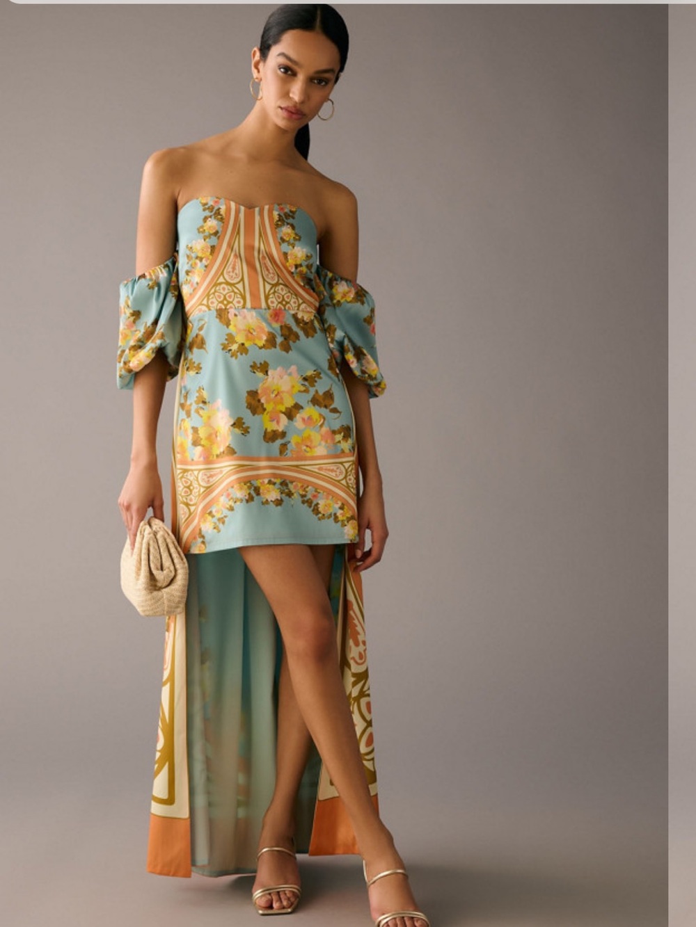 Vineet Bahl Off-The-Shoulder Printed Cape Dress